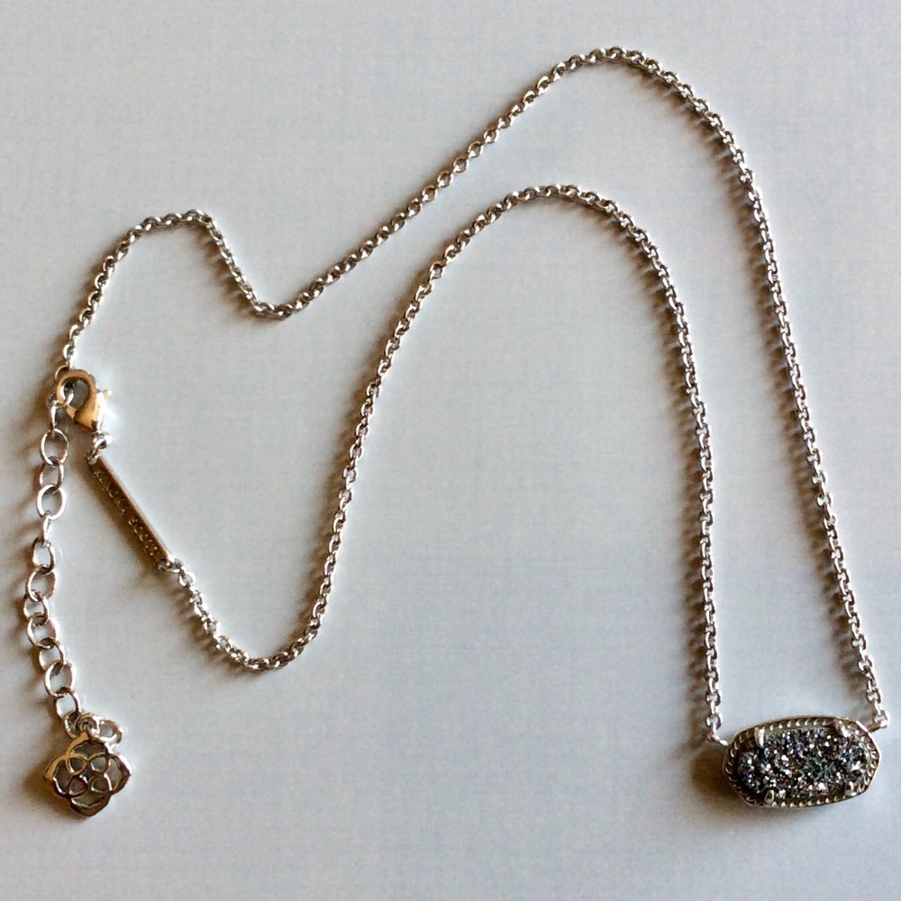 Kendra Scott “Elisa” in Platinum Drusy 14k White Gold Plated Necklace - Picture 3 of 5